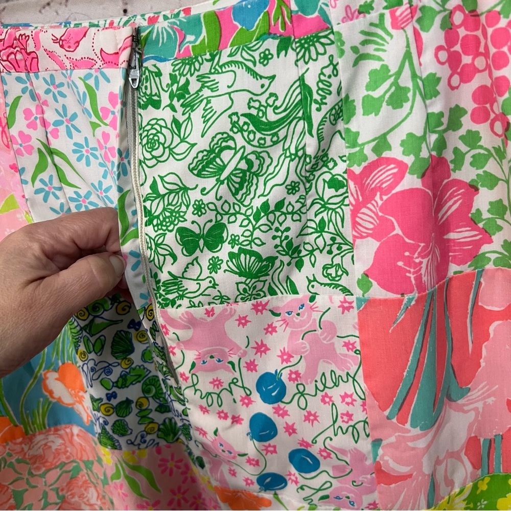 Vintage 70s Lilly Pulitzer Patchwork Midi Skirt Sz 10 Floral Bunnies Berries - Picture 8 of 16